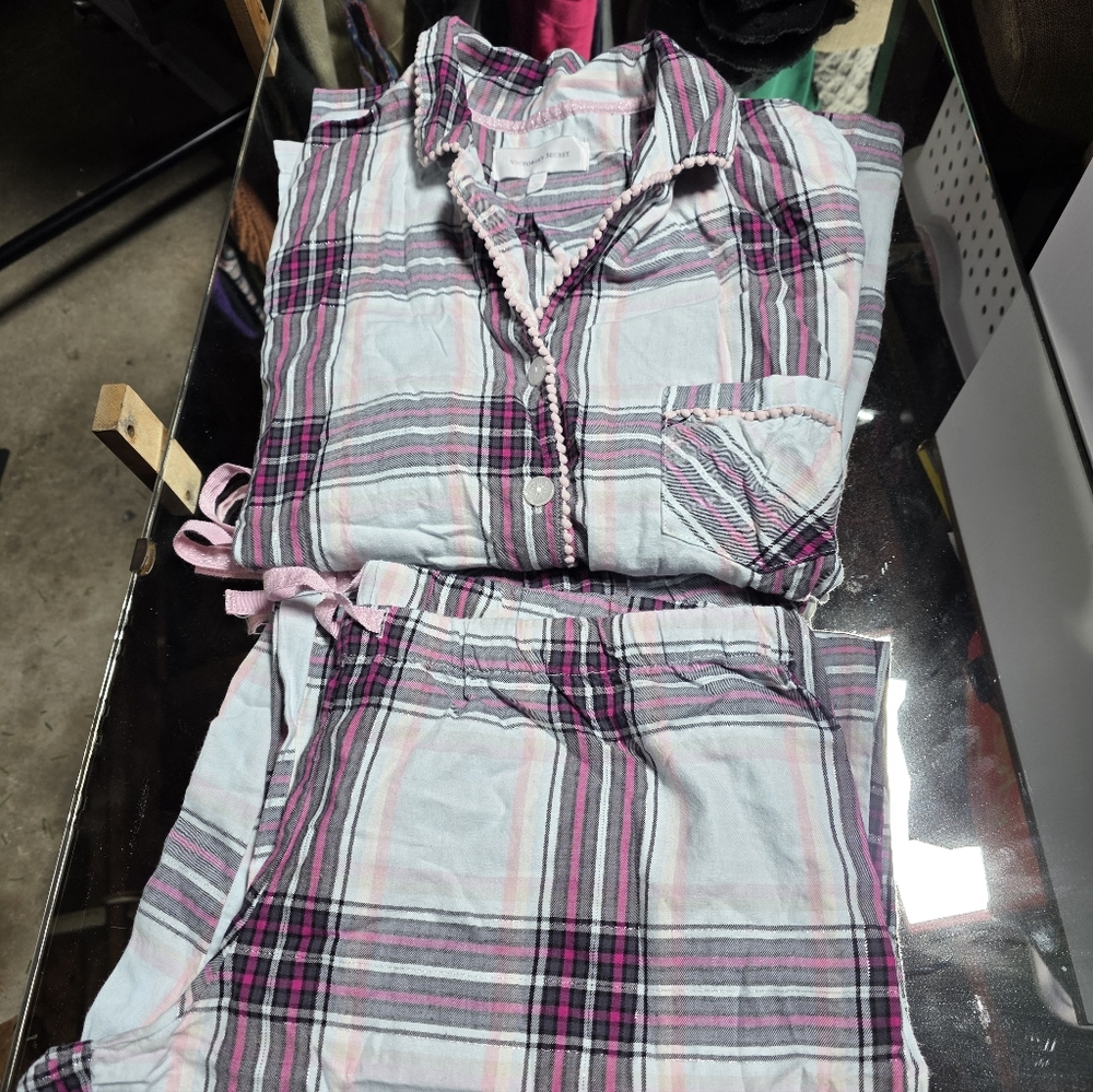 Victoria's Secret XL Pink & GreyPlaid Sexy Pajama Set